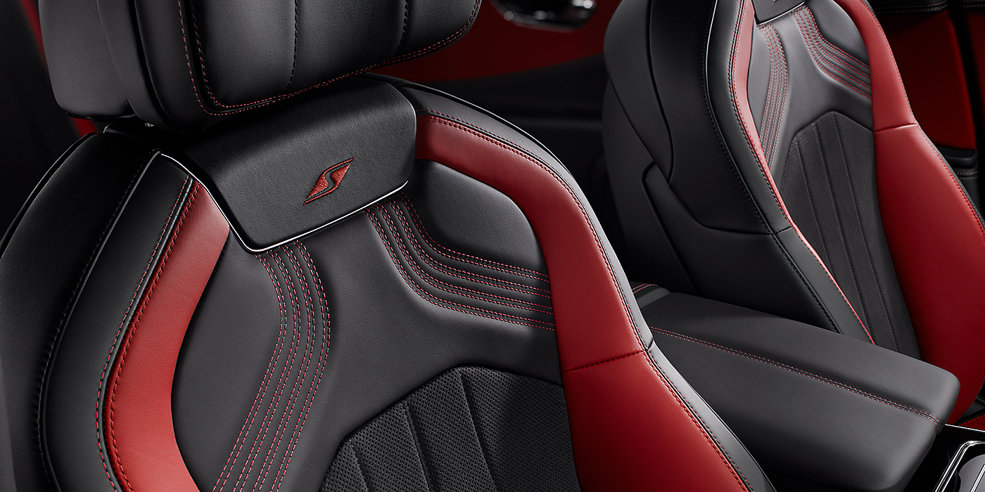 Bentley Barcelona Bentley Flying Spur S seat in Beluga black and \hotspur red hide with S emblem stitching
