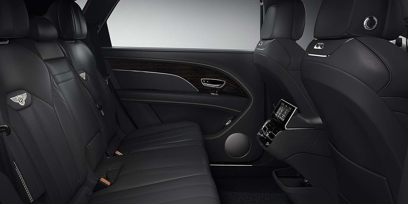 Bentley Barcelona Bentley Bentayga EWB SUV rear interior in Beluga black leather