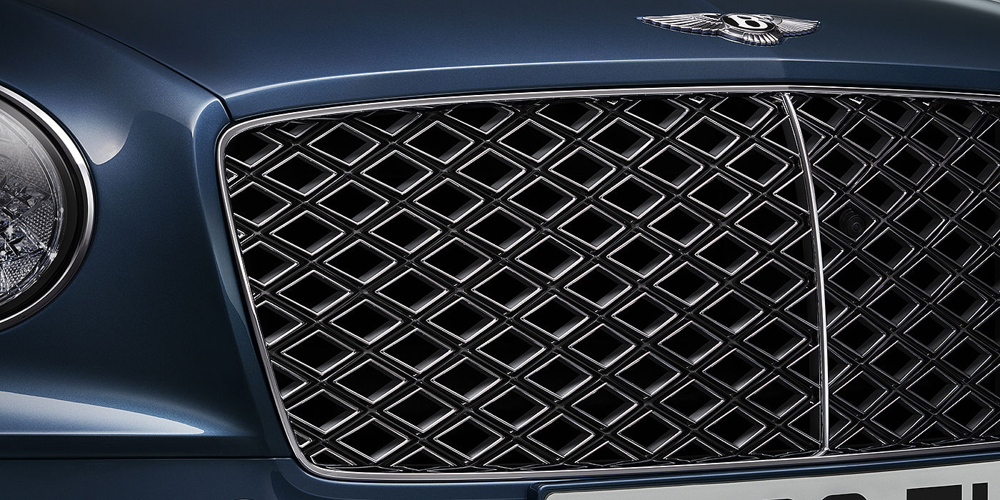 Bentley-Continental-GT-V8-Mulliner-Convertible-chrome-grille-detail-and-Blue-Crystal-paint