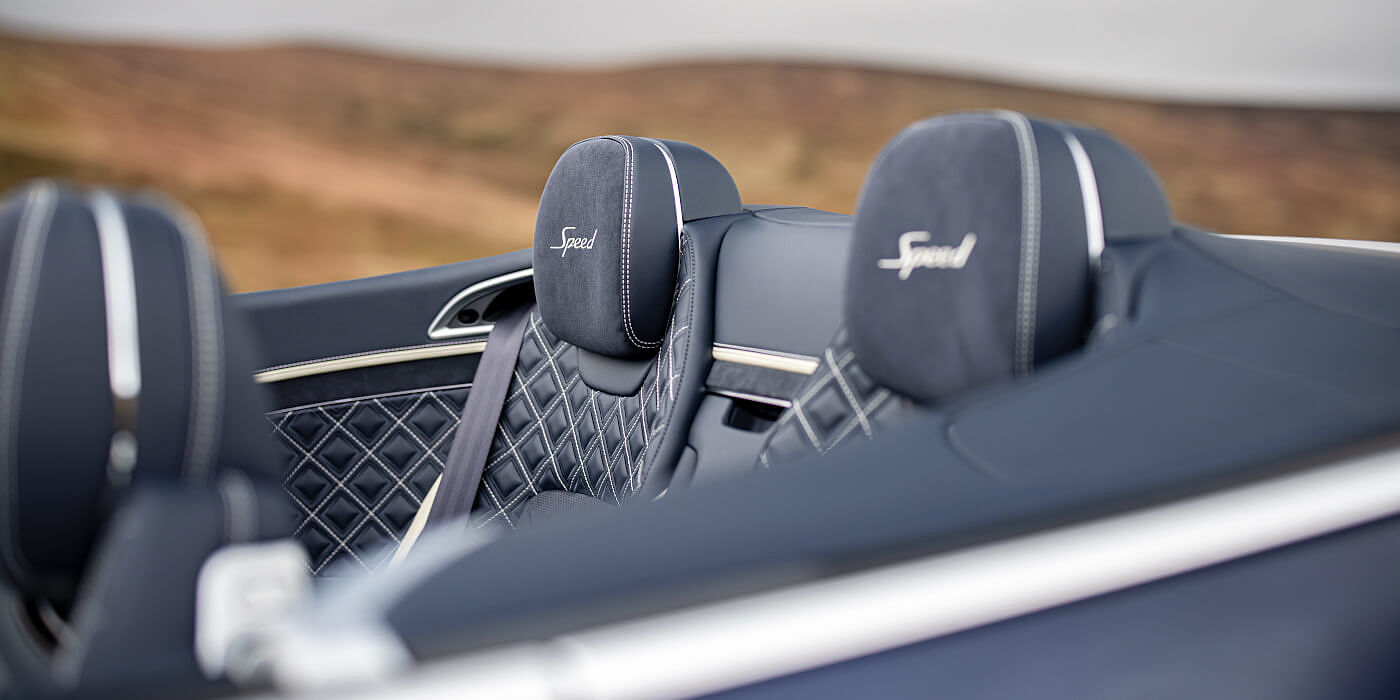 Bentley Barcelona Bentley Continental GTC Speed convertible rear interior in Imperial Blue and Linen hide