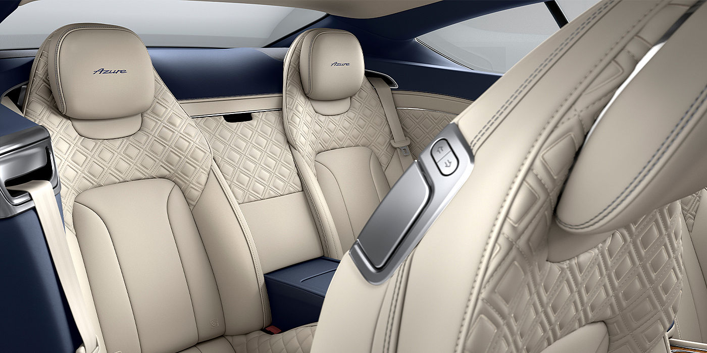 Bentley Barcelona Bentley Continental GT Azure coupe rear interior in Imperial Blue and Linen hide