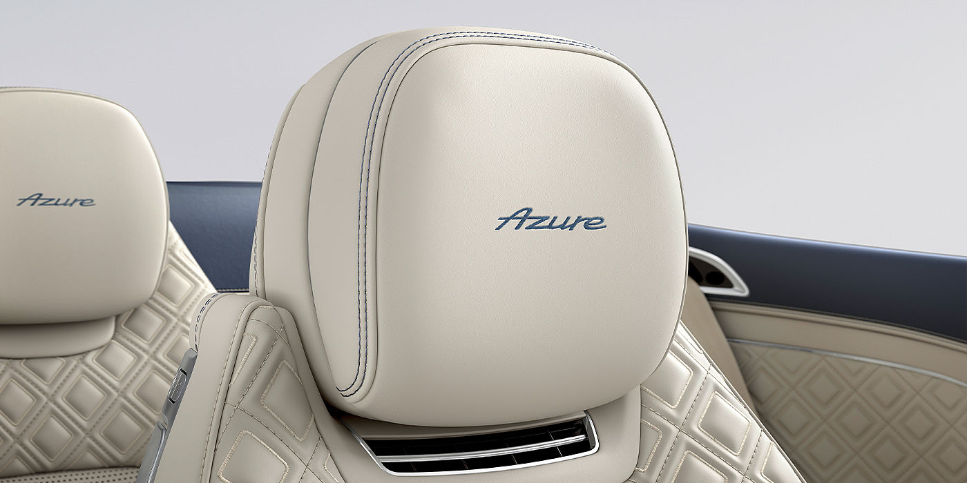 Bentley Barcelona Bentley Continental GTC Azure convertible seat detail in Linen hide with Azure emblem
